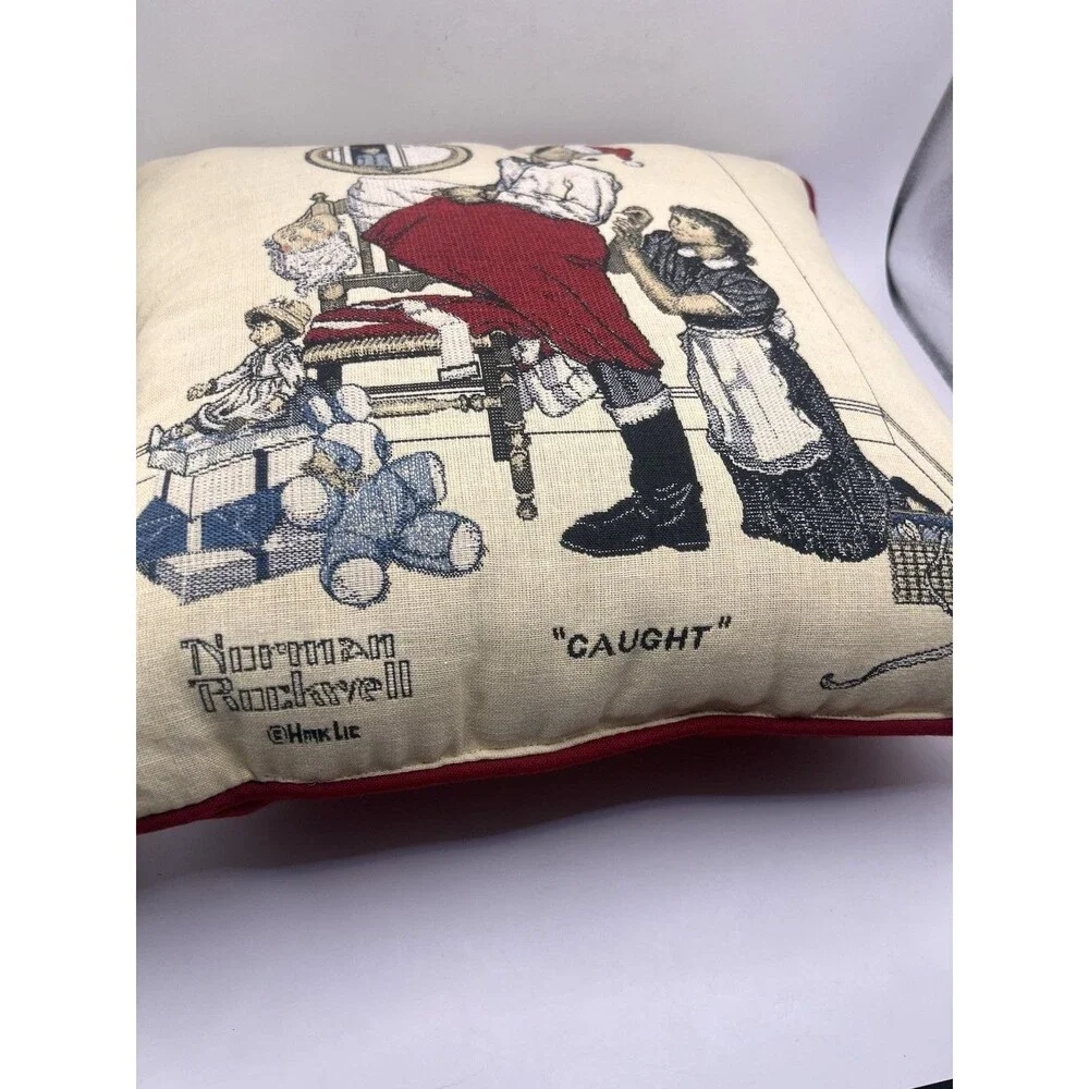 Norm Rockwell “Caught” Christmas Pillow Santa Tapestry Vintage. 16